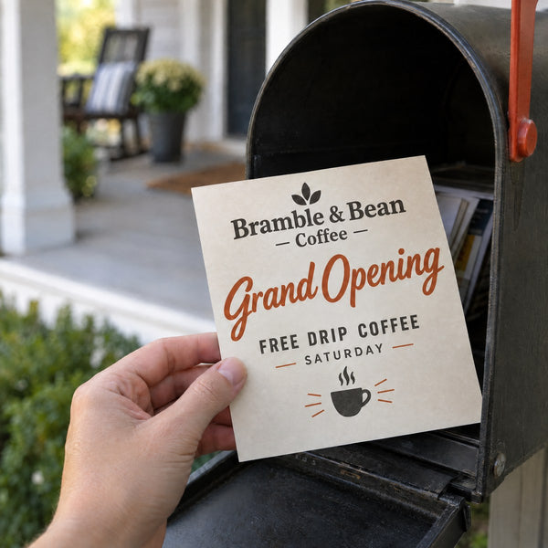 Printed direct mail postcards for a small business