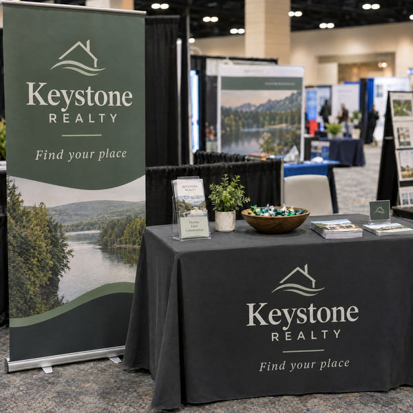 Retractable banner at a small business trade show booth