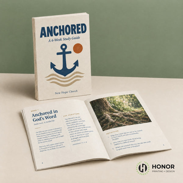 Custom printed study guide booklet, cover and inside spread — Honor Printing + Design
