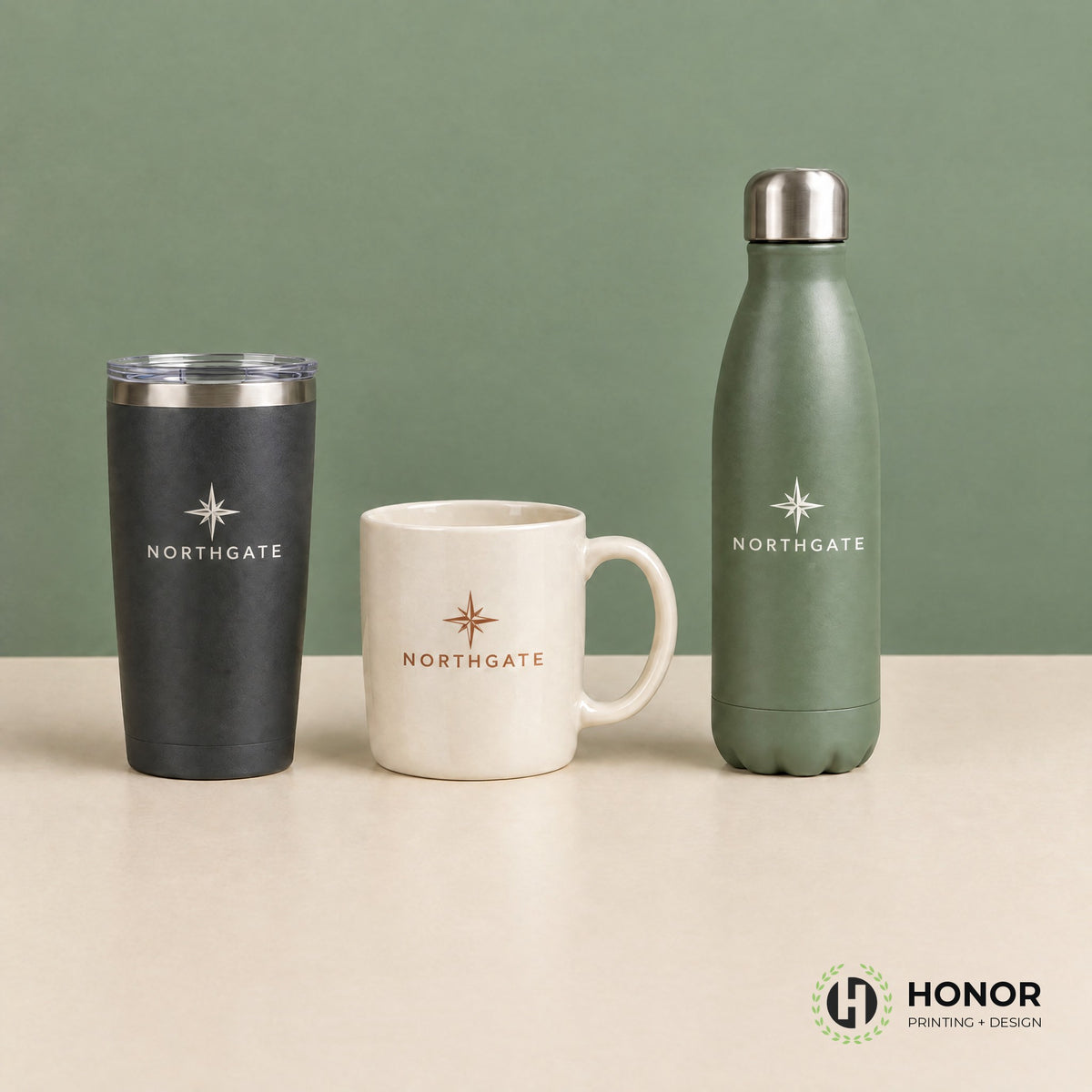 Custom engraved tumbler, mug and water bottle — Honor Printing + Design