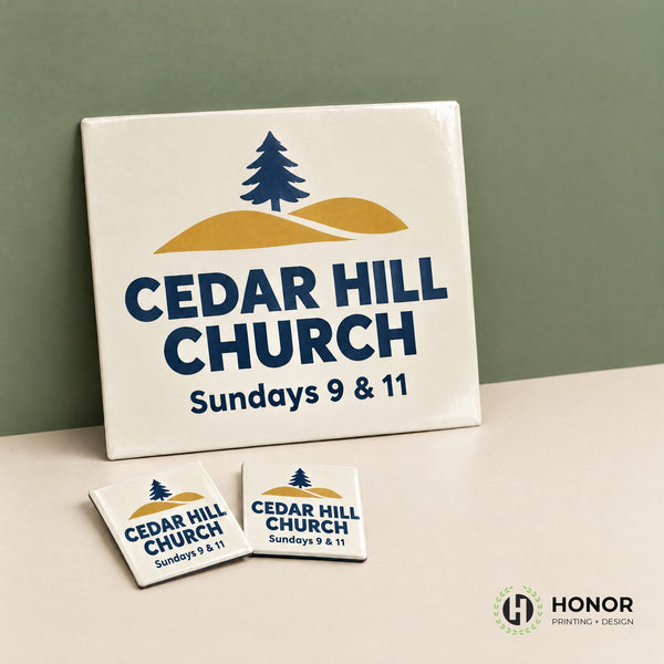 Custom printed car magnet and fridge magnets for a church — Honor Printing + Design