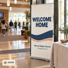 Retractable banner in use at a church or event