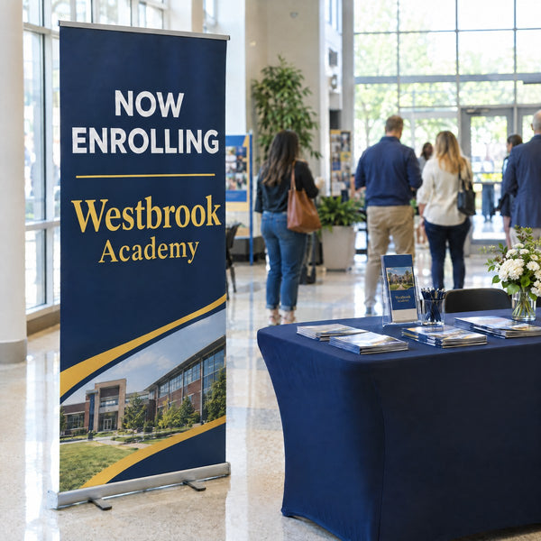 Retractable banner at a school open house