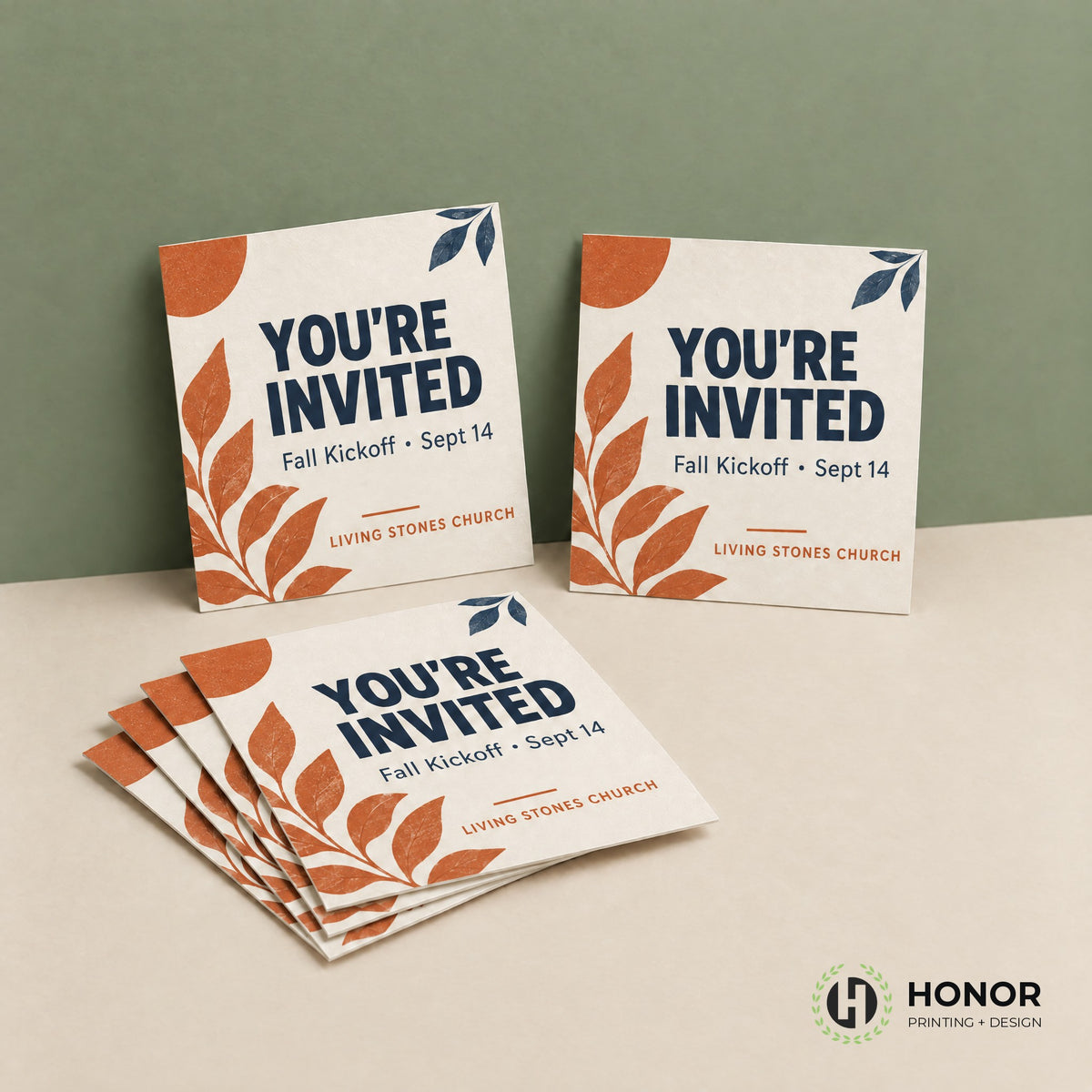 5x5 square cards for a church — Honor Printing + Design
