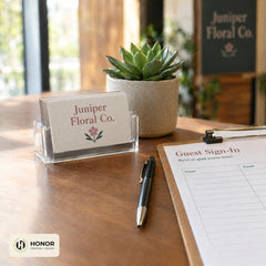 Standard business cards in use at a church or event