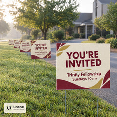 Yard signs in use at a church or event